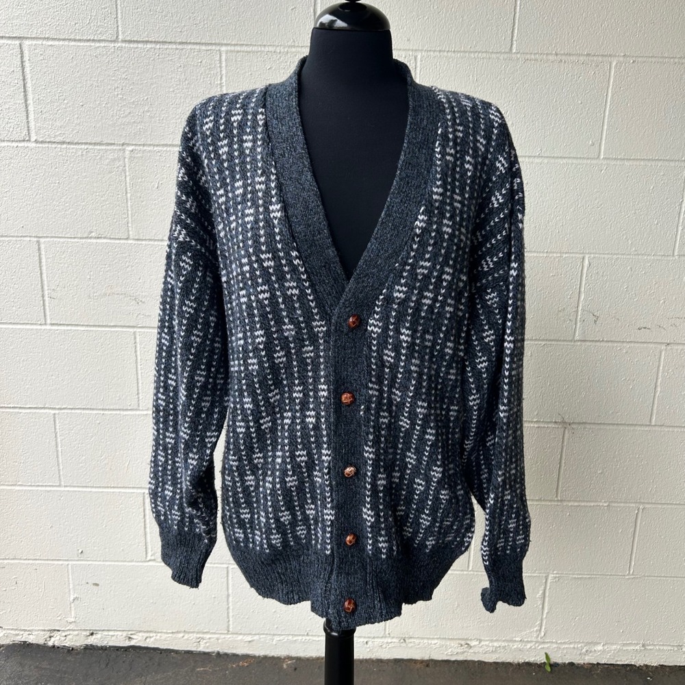 Vintage Wool Blue Cardigan Button Up Peconic Bay Traders 85% Wool